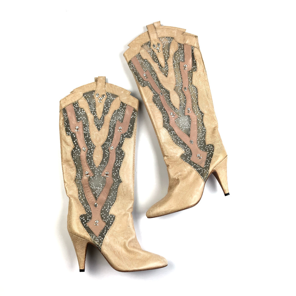 Vintage 80's Sacha London Pink Mesh Heel Boots